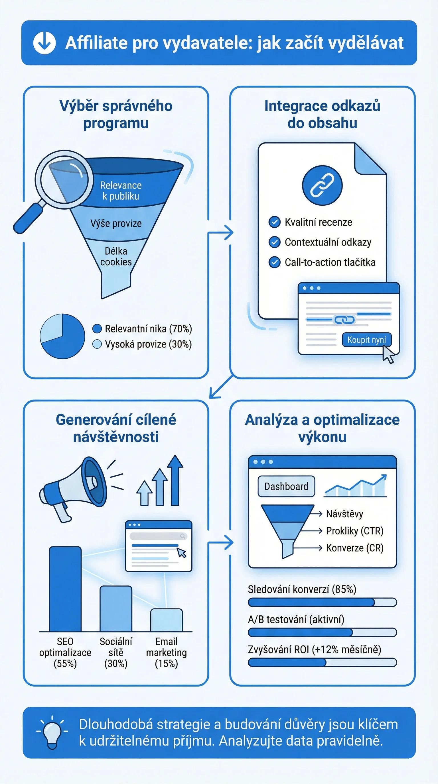 Infografika - Affiliate pro vydavatele: Jak začít vydělávat