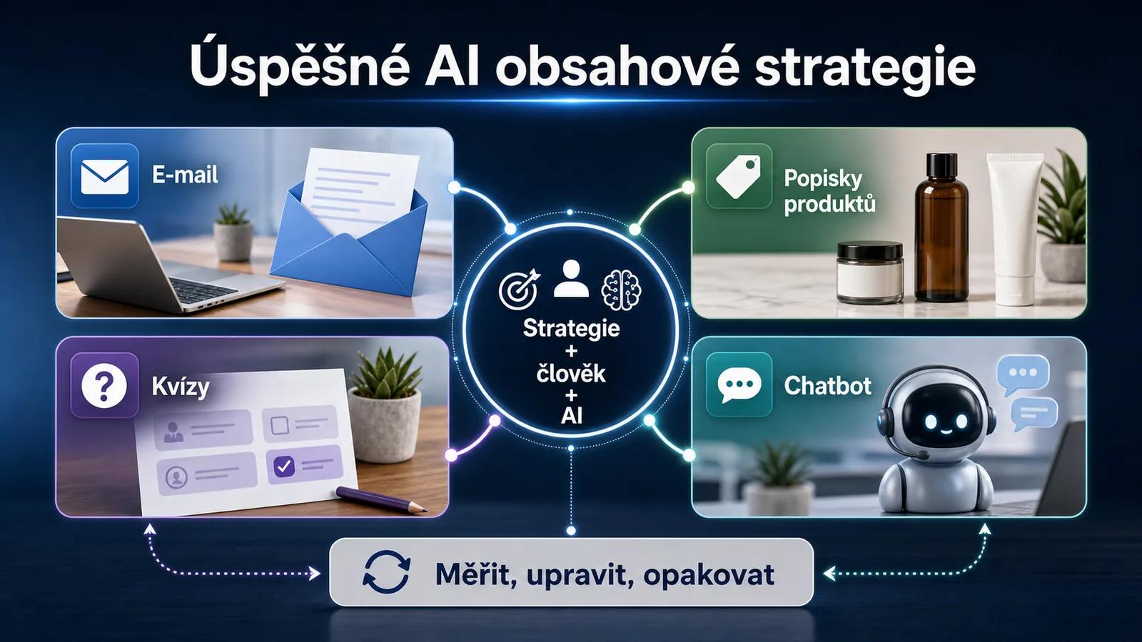 Infografika - Pripadove studie: Uspesne AI content strategie roku 2026 - AI v Contentu 2026: Co leti a co uz ne?
