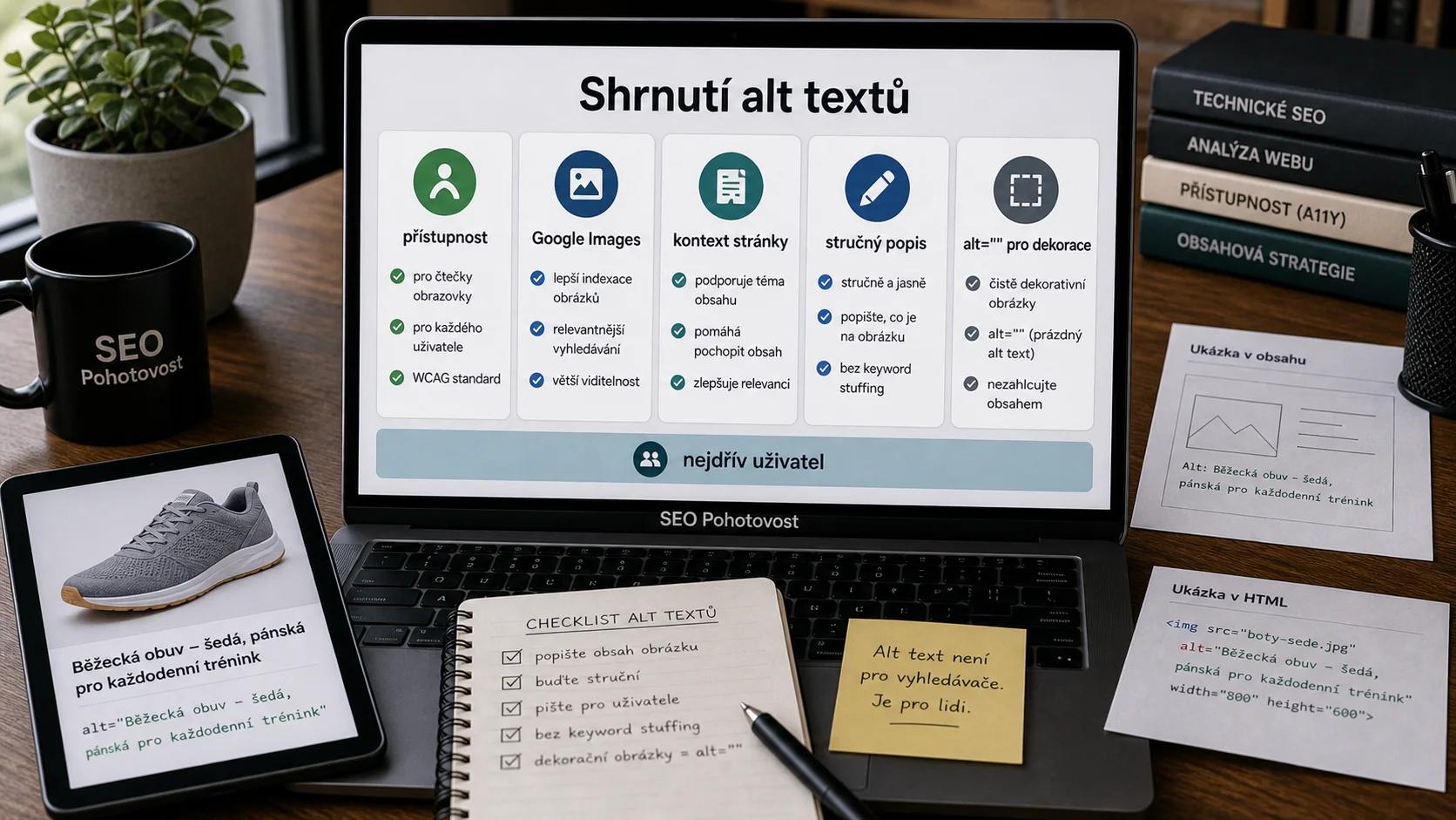 Infografika - Shrnutí - Alt Text: Proč popisy obrázků záleží