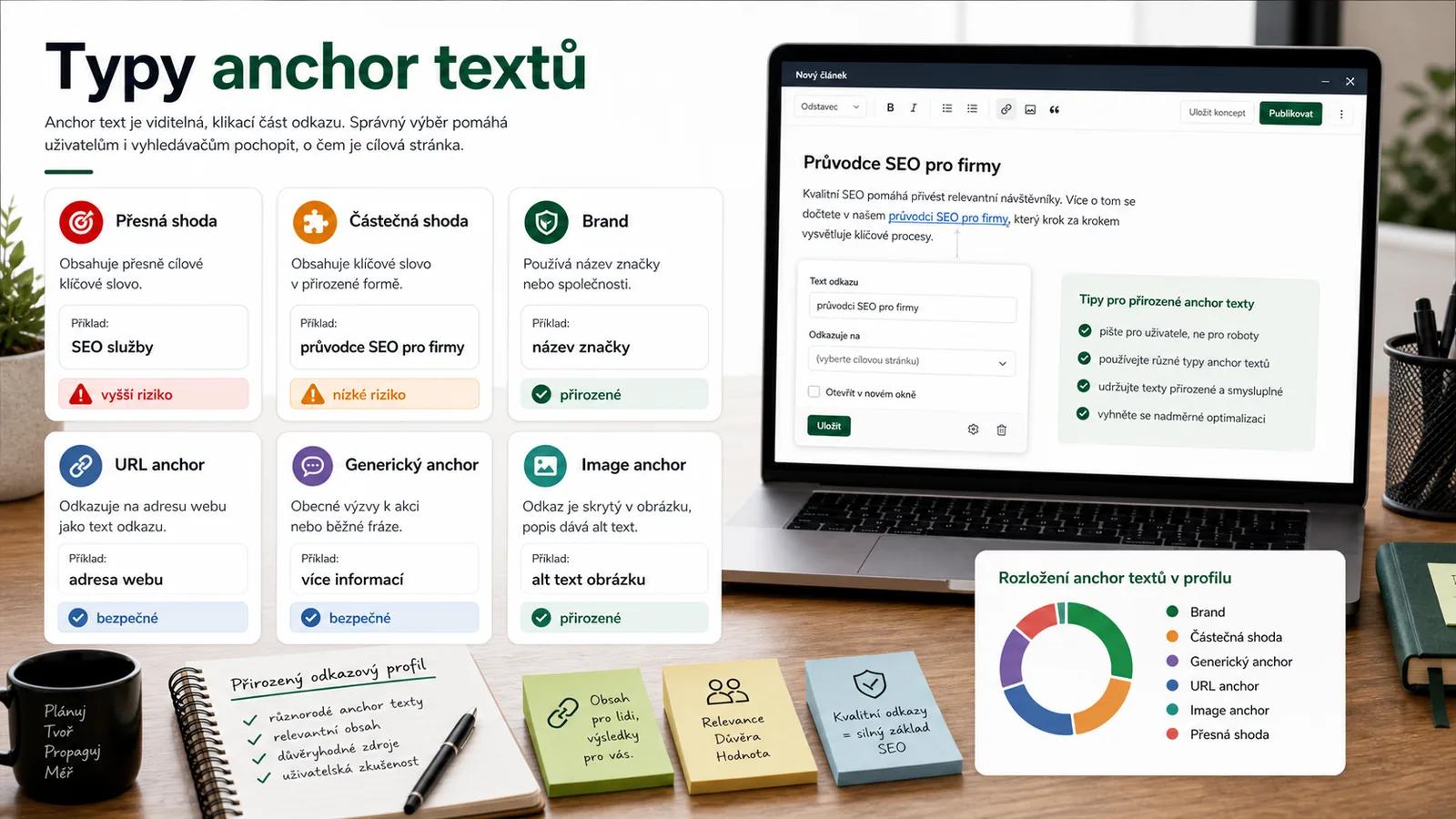 Infografika - Typy anchor textů - Anchor Text: Kompletní průvodce správným používáním (2026)