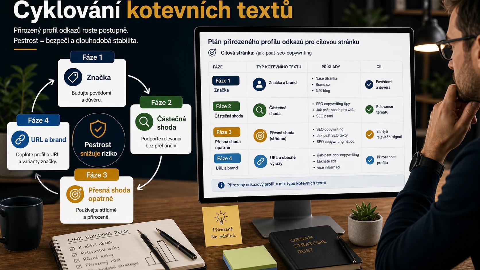Infografika - Anchor Text Cycling (Pokročilá technika) - Anchor Text: Strategie pro rok 2025 (Kompletní průvodce)