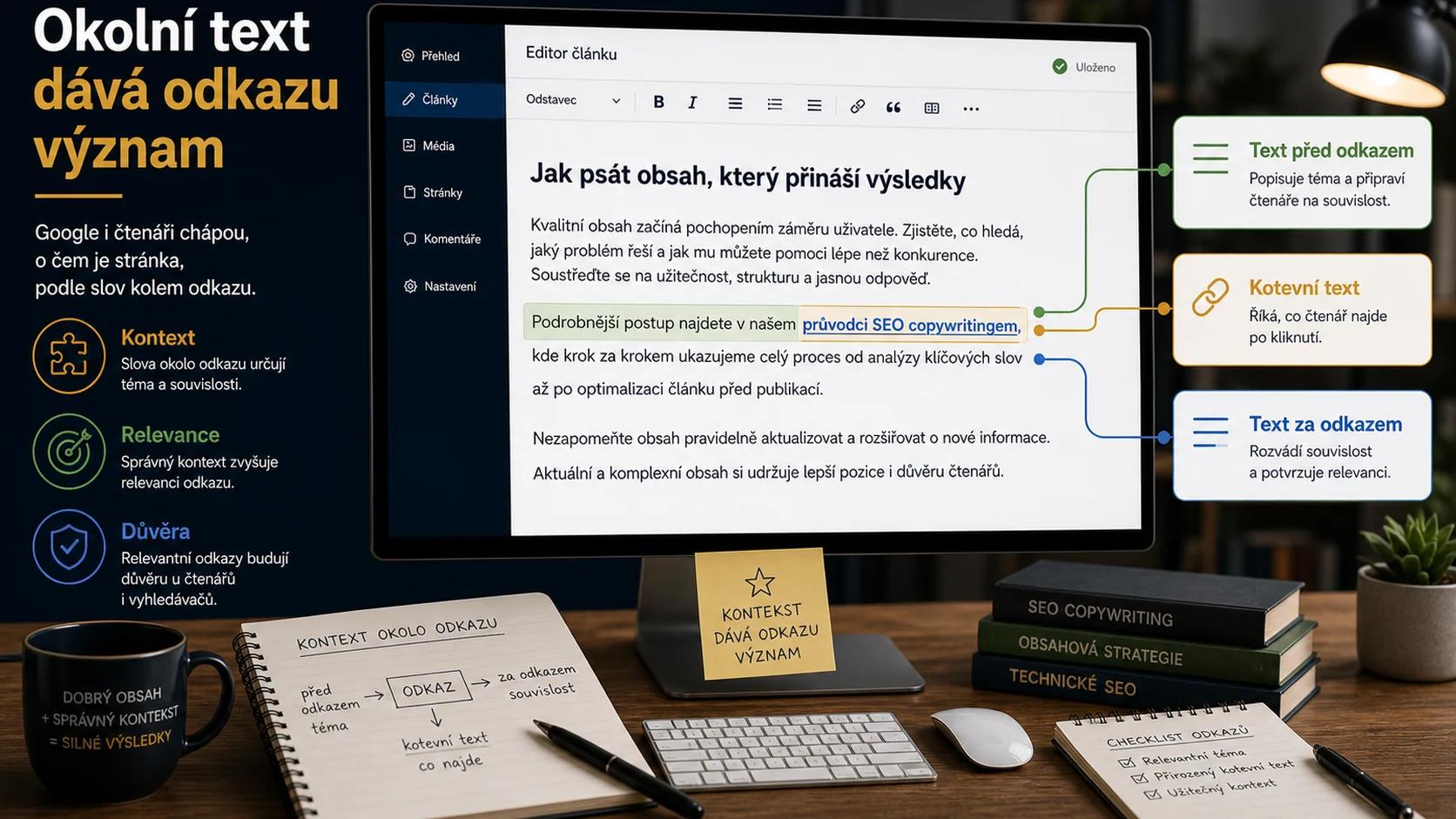 Infografika - Surround Text: Kontext okolo odkazu - Anchor Text: Strategie pro rok 2025 (Kompletní průvodce)