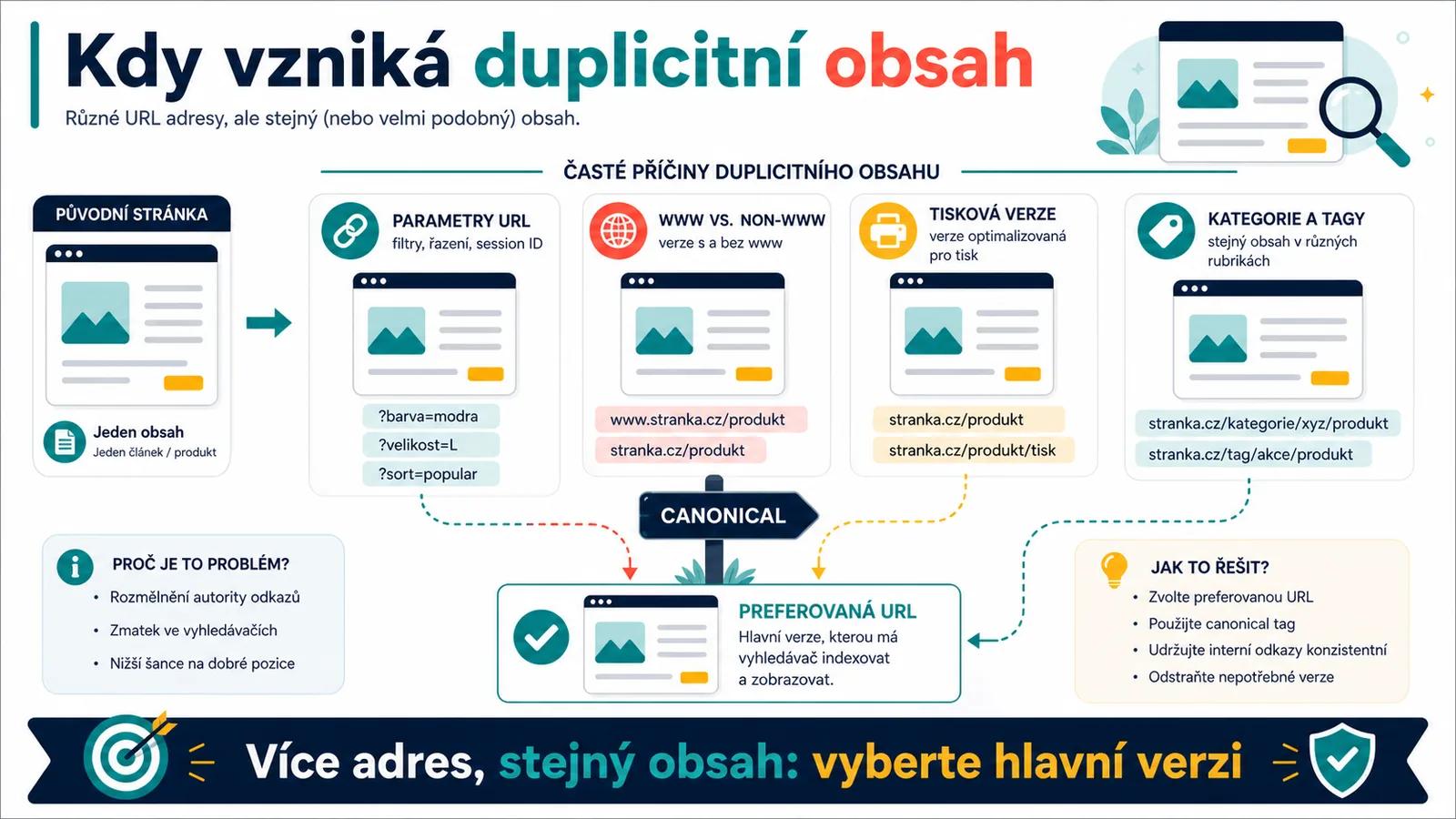 Infografika - Kdy vzniká duplicitní obsah - Canonical Tag: Jak řešit duplicitní obsah a zachránit SEO