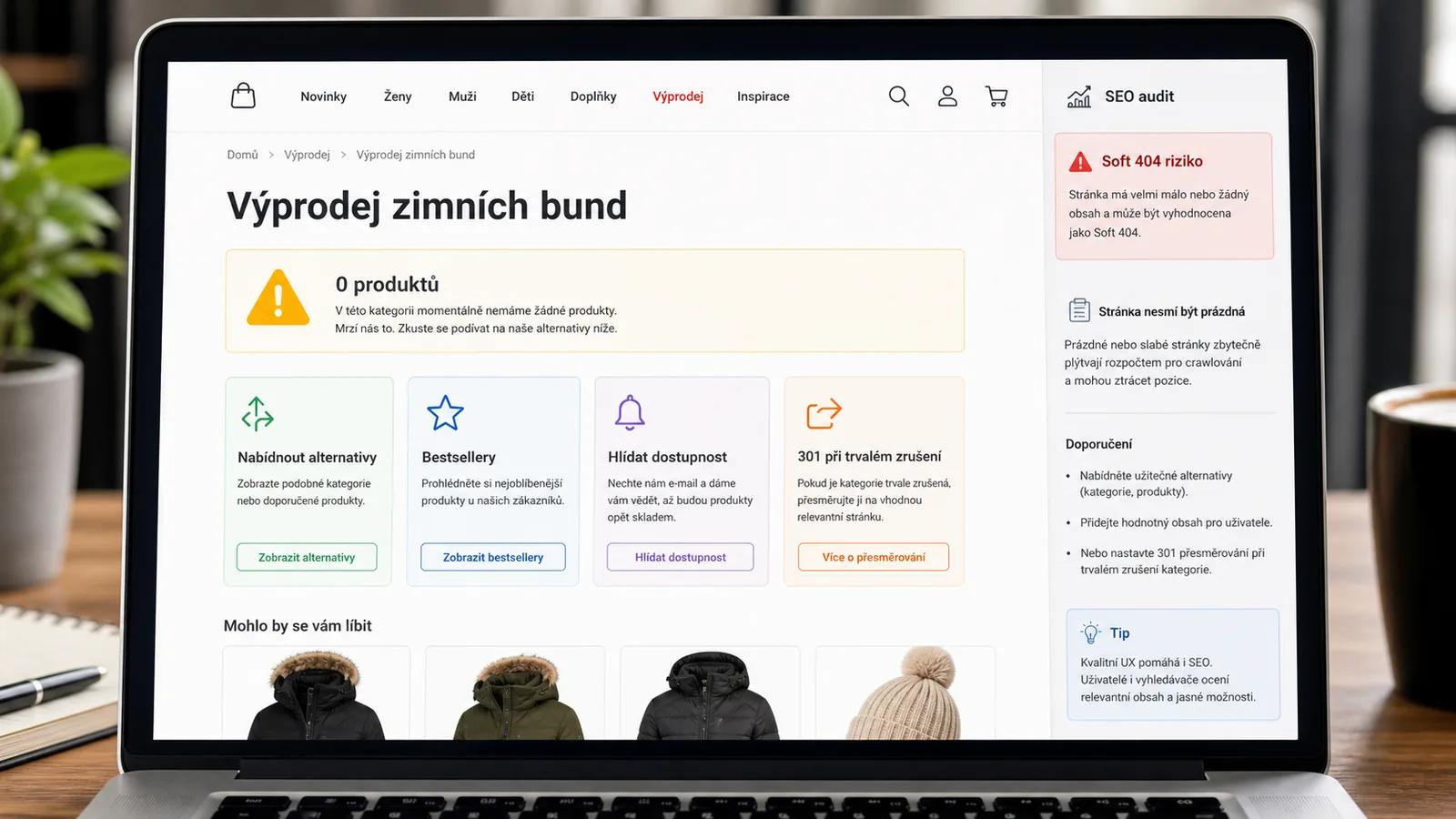 Infografika - Problém prázdné kategorie (Zombie Pages) - Category Page SEO: Jak dostat kategorie do TOP 3 (Strategie 2026)