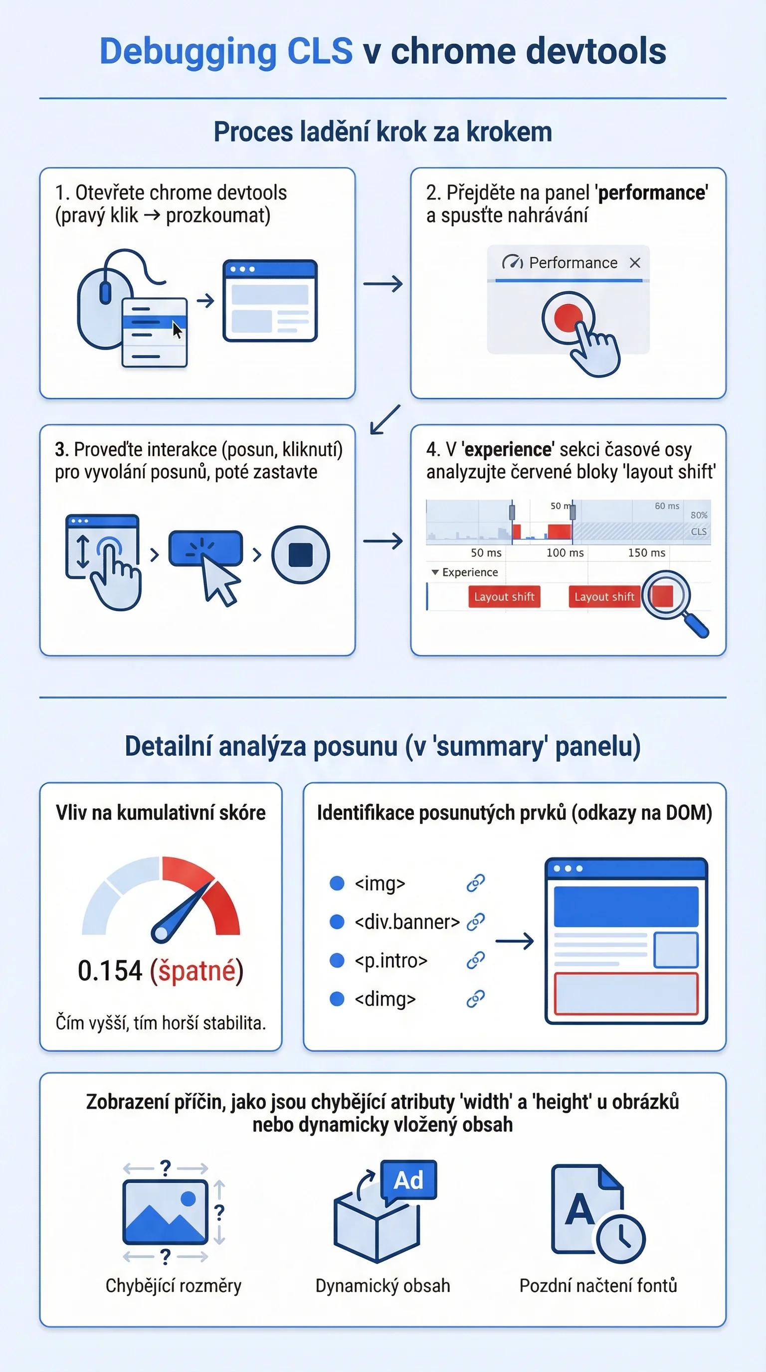 Infografika - Debugging CLS v Chrome DevTools