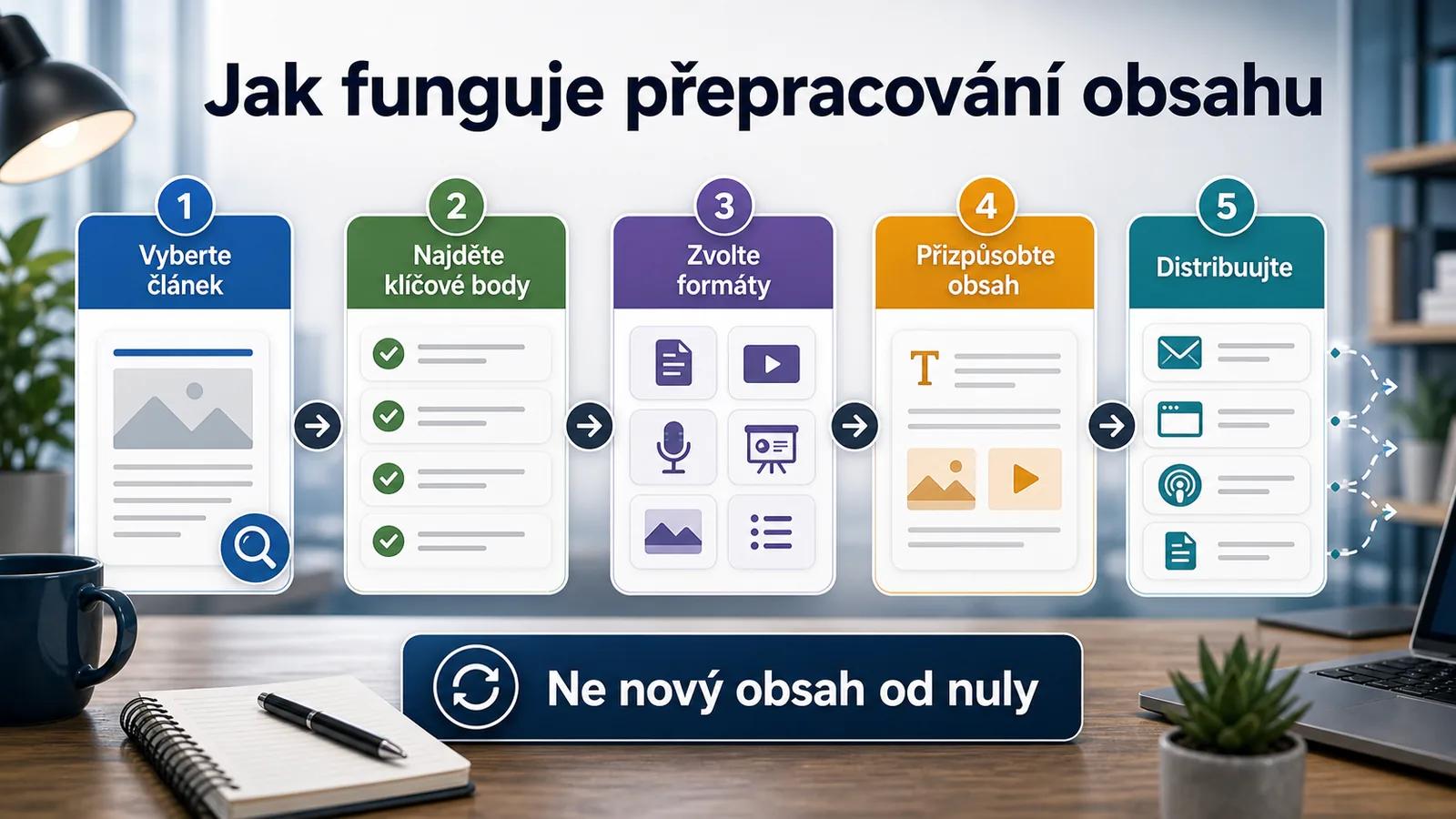 Infografika - Co je Content Repurposing a Jak Funguje? - Content Repurposing: 1 článek = 10 kusů obsahu!