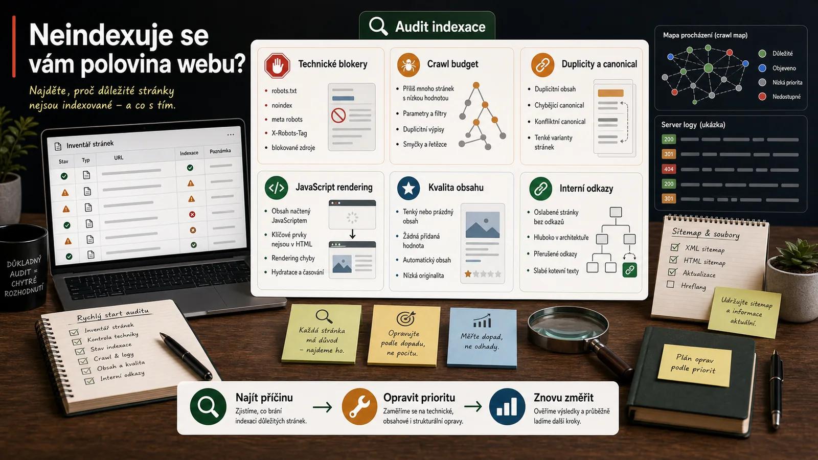 Infografika - Neindexuje se vám polovina webu? - Crawlování a Indexace 2026: Proč Google ignoruje váš obsah?
