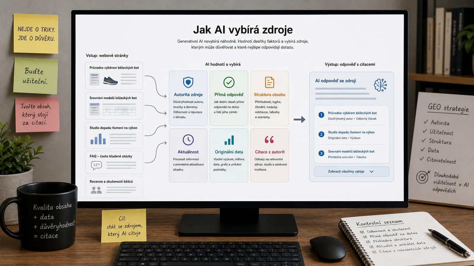 Infografika - Jak generativní AI vybírá zdroje - GEO - Generative Engine Optimization: Nová disciplína SEO