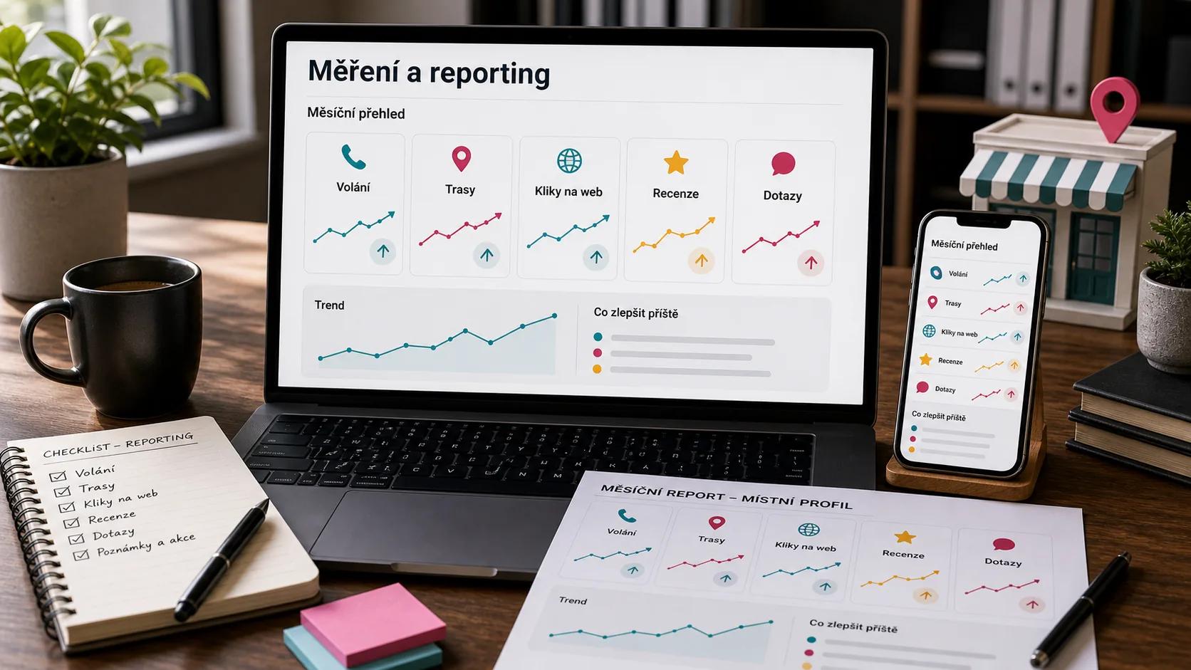 Infografika - Měření a reporting - Google My Business optimalizace: Kompletní průvodce pro rok 2026