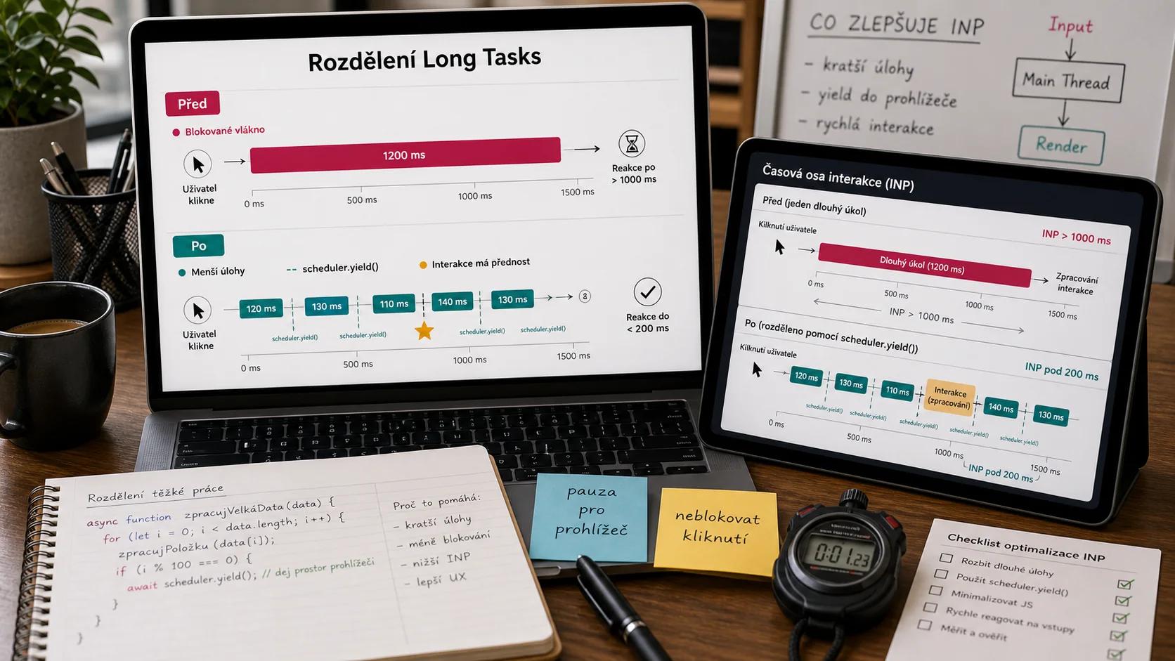 Diagram - Rozdělení Long Tasks pomocí scheduler.yield()