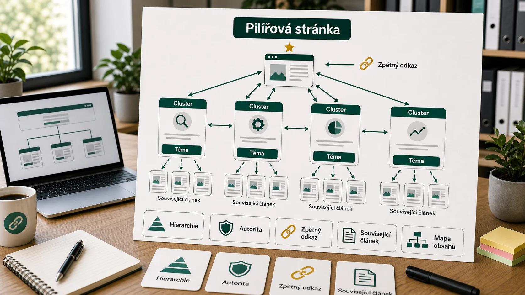 Infografika - Model pilířových stránek - Internal Linking: Kompletní průvodce strategií vnitřního prolinkování