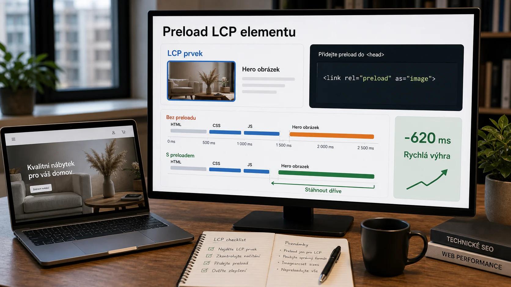 Diagram - Technika #1: Preload LCP Elementu (Nejrychlejší výhra)