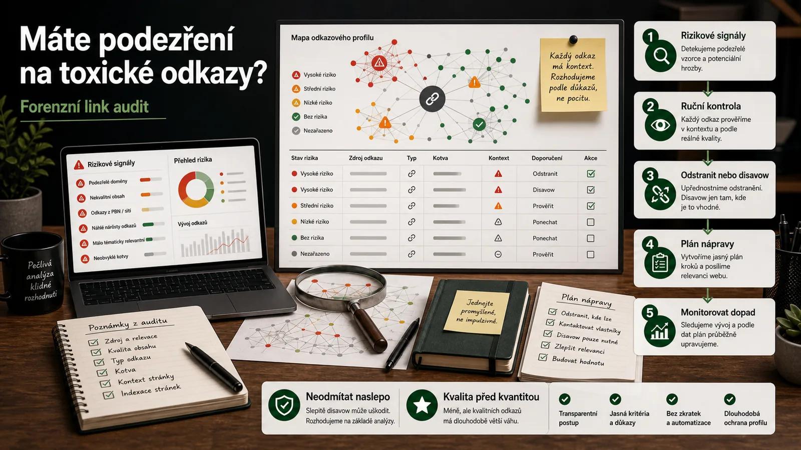 Infografika - Máte podezření na toxické odkazy? - Link Audit: Kompletní průvodce kontrolou zpětných odkazů (2026)