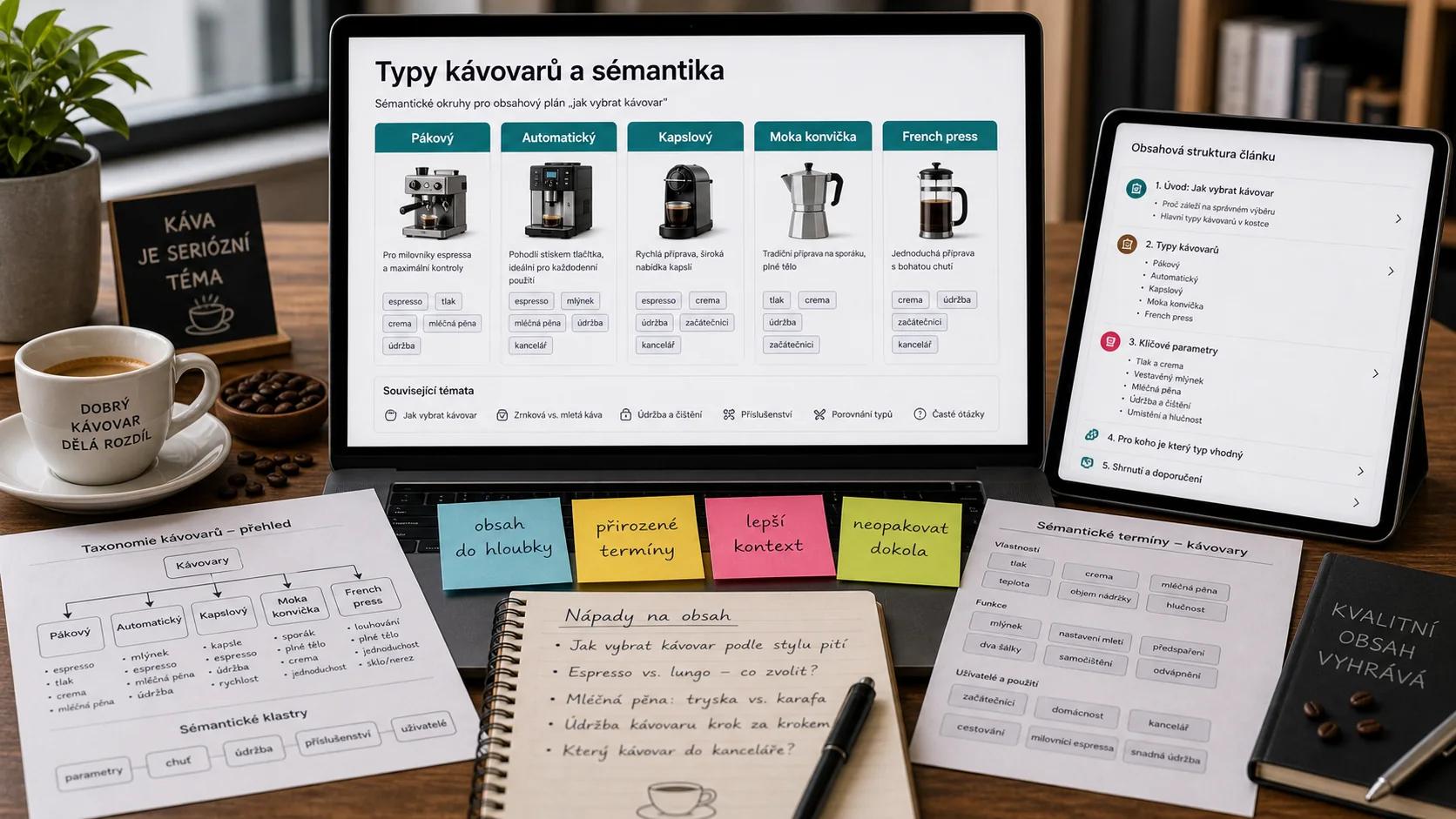 Infografika - Typy kavovaru - LSI Keywords: Jak pouzivat semanticky pribuzna slova