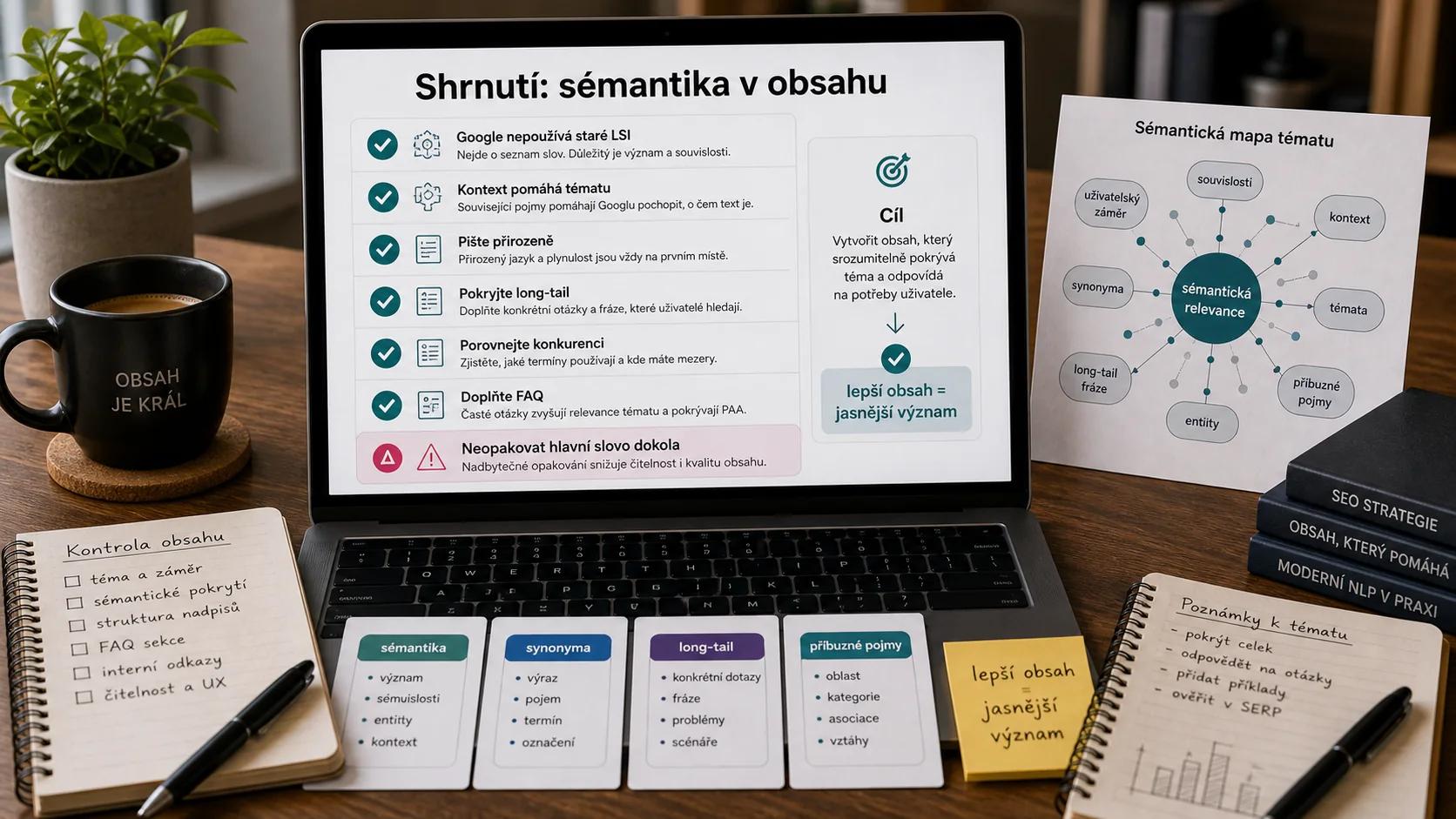 Infografika - Shrnuti - LSI Keywords: Jak pouzivat semanticky pribuzna slova