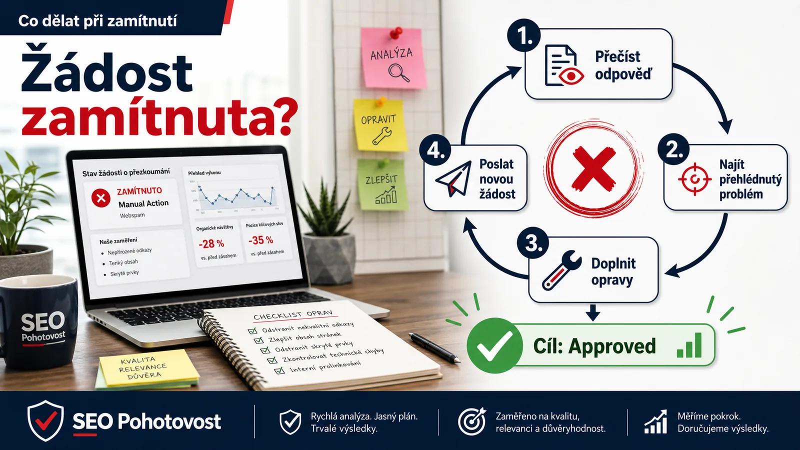 Infografika - Co dělat při zamítnutí - Manual Action: Když Google ručně penalizuje váš web