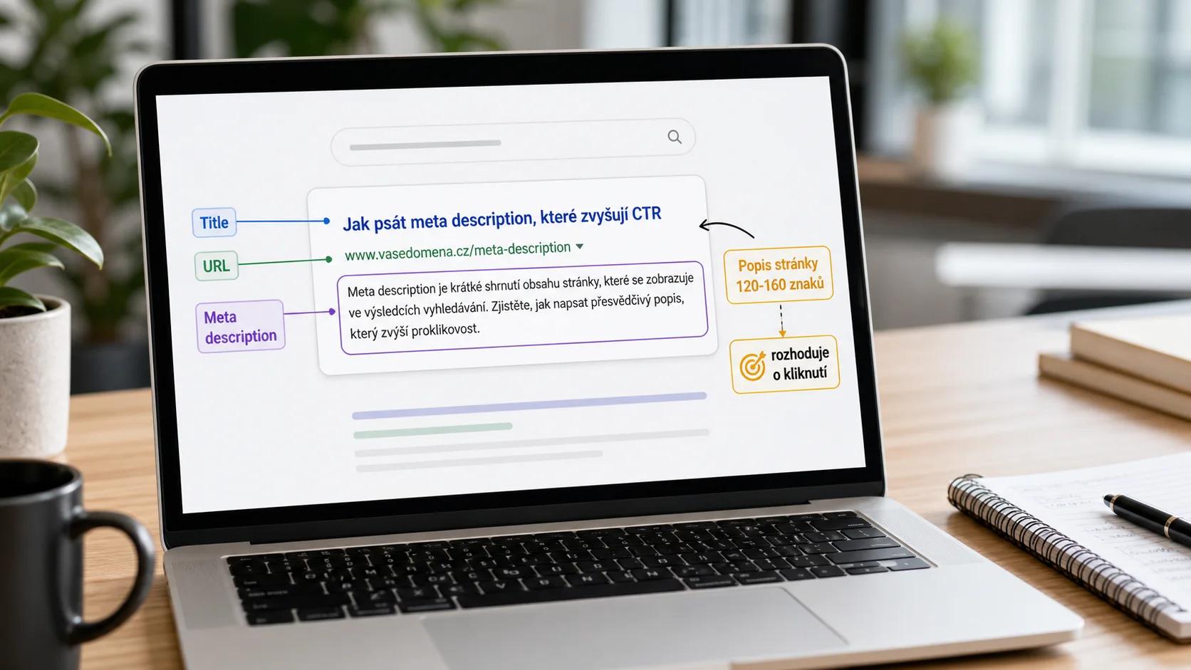 Infografika - Co je meta description - Meta Description: Jak přimět návštěvníky ke kliknutí