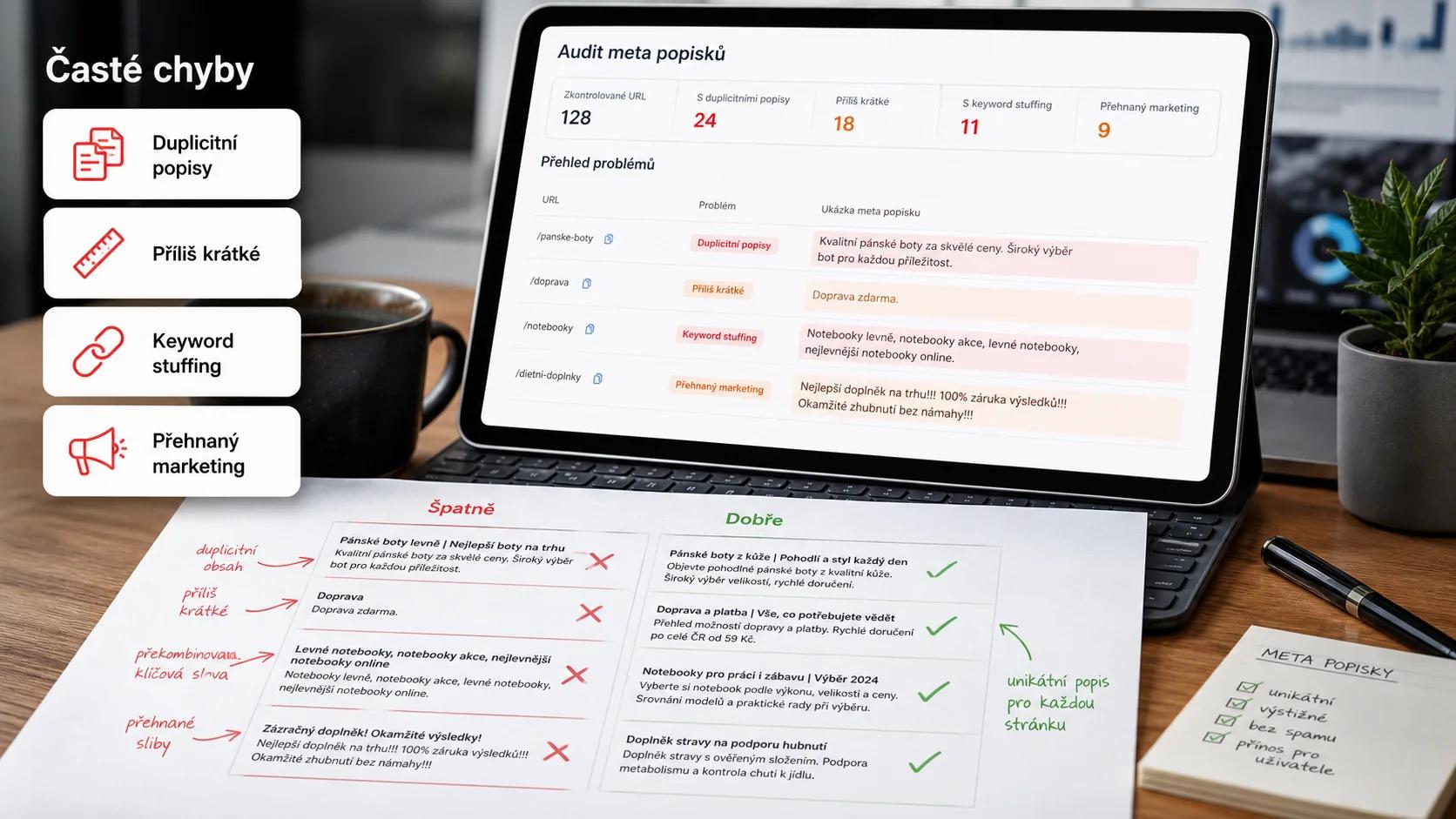 Infografika - Časté chyby - Meta Description: Jak přimět návštěvníky ke kliknutí
