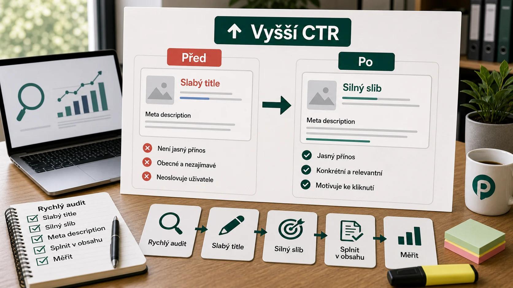 Infografika - Chcete vyšší CTR bez budování odkazů? - Meta Title & Description: Vaše jediná šance na kliknutí