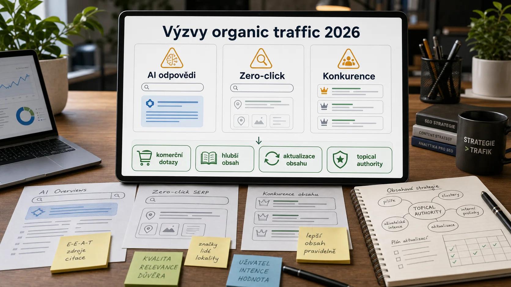 Infografika - Výzvy organic traffic v roce 2026 - Organic Traffic: Proč je lepší než placená reklama