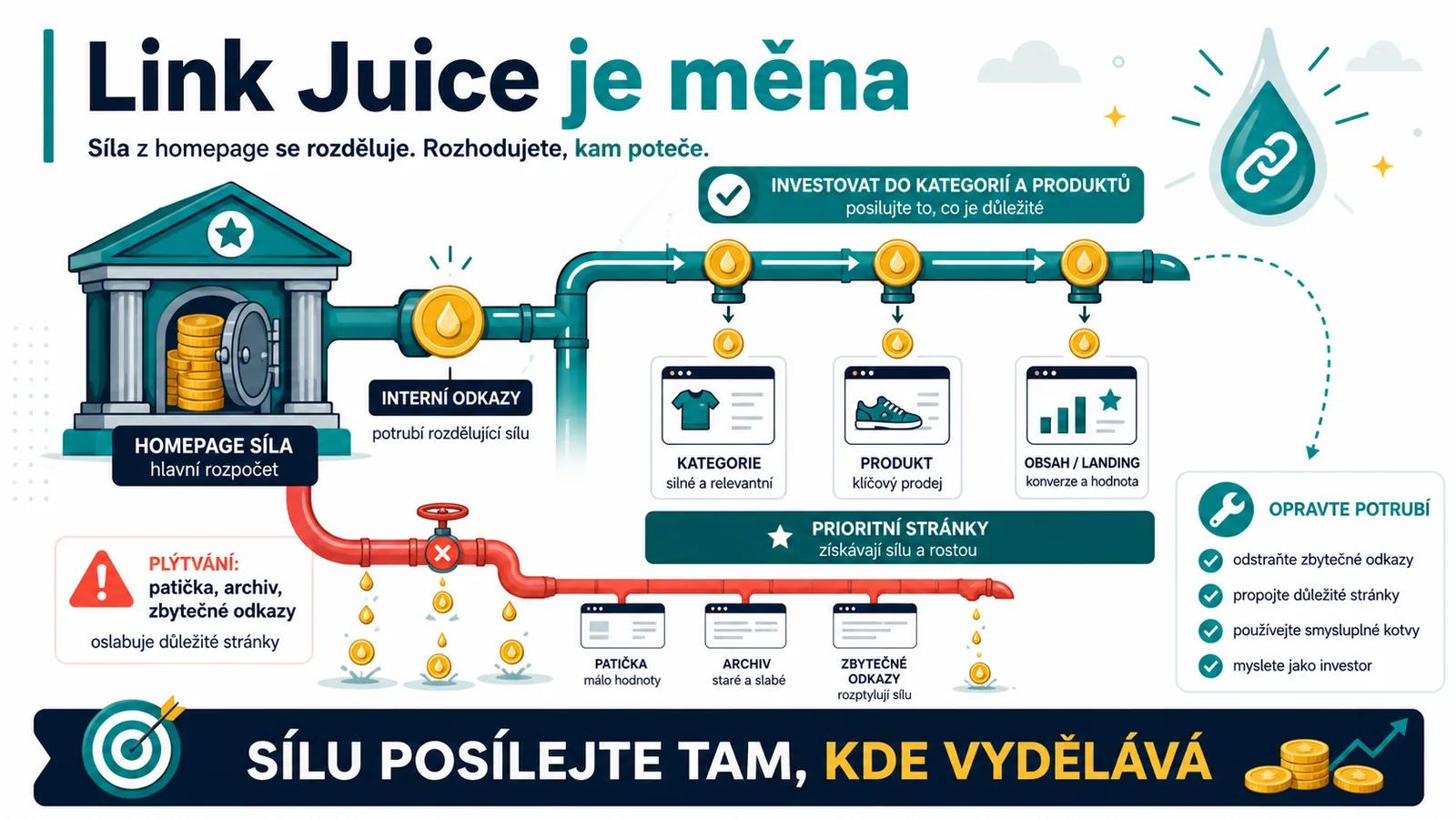 Infografika - Závěr: Link Juice je měna - PageRank v roce 2026: Neviditelná síla, která řídí Google