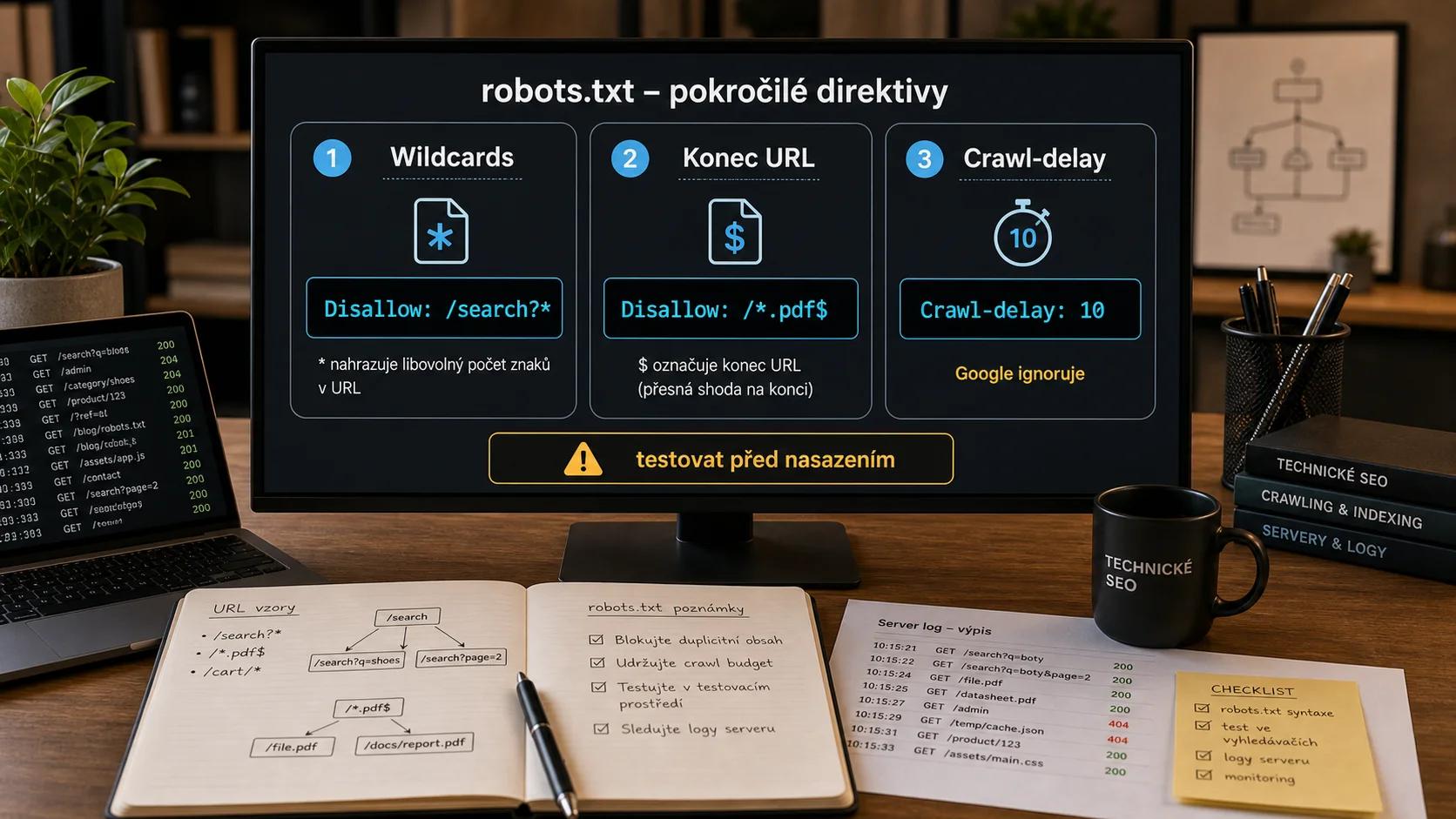 Infografika - Pokročilé direktivy - Robots.txt: Jak nespadnout z Google jedním řádkem