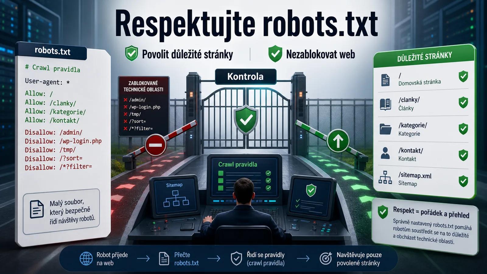 Infografika - Závěr: Respektujte vrátníka - Robots.txt: Strážce brány, který může zabít vaše SEO (2026)