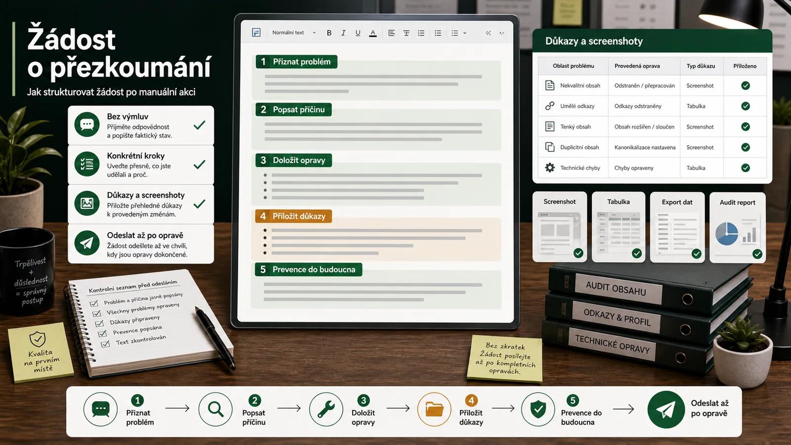 Infografika - Šablony pro Žádost o přezkoumání (Copy-Paste) - Ruční akce v Google Search Console: Jak se nenechat vymazat z mapy (2026)