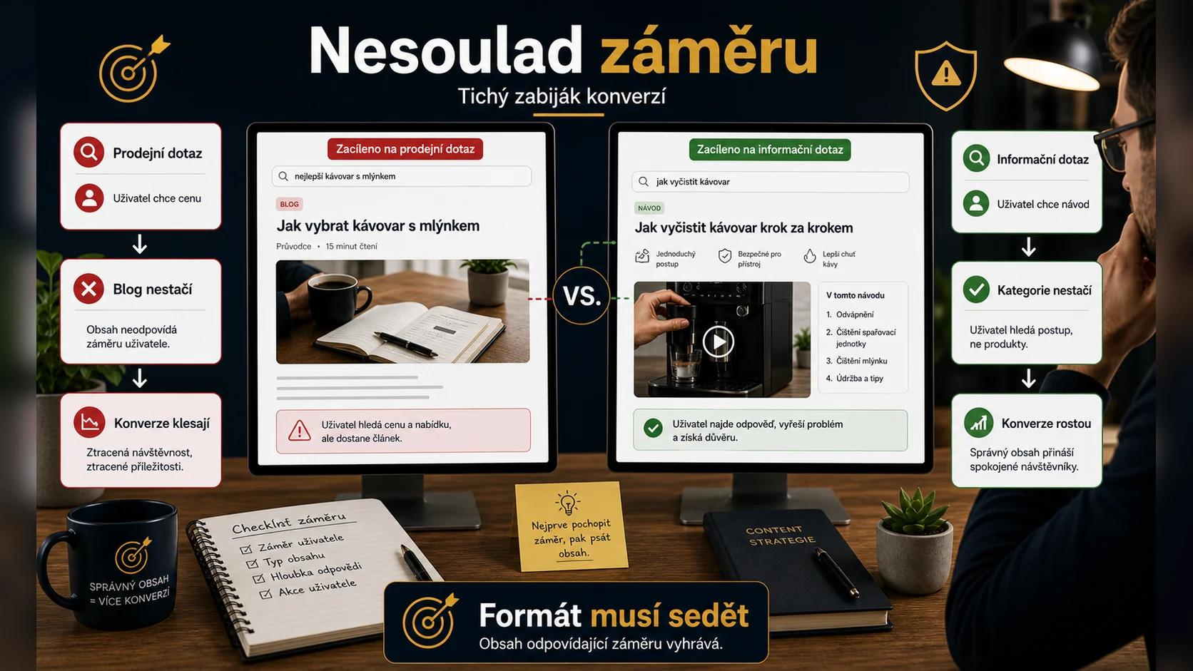 Infografika - Intent Mismatch: Tichý zabiják konverzí - Search Intent: Tajná zbraň pro 1. pozici v Google