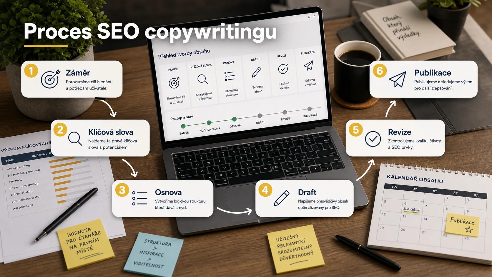 Infografika - Proces SEO copywritingu - SEO Copywriting: Jak psát obsah pro vyhledávače i čtenáře (2026)