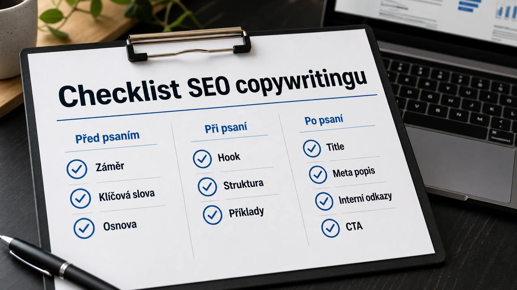 Infografika - Checklist SEO copywritingu - SEO Copywriting: Jak psát obsah pro vyhledávače i čtenáře (2026)