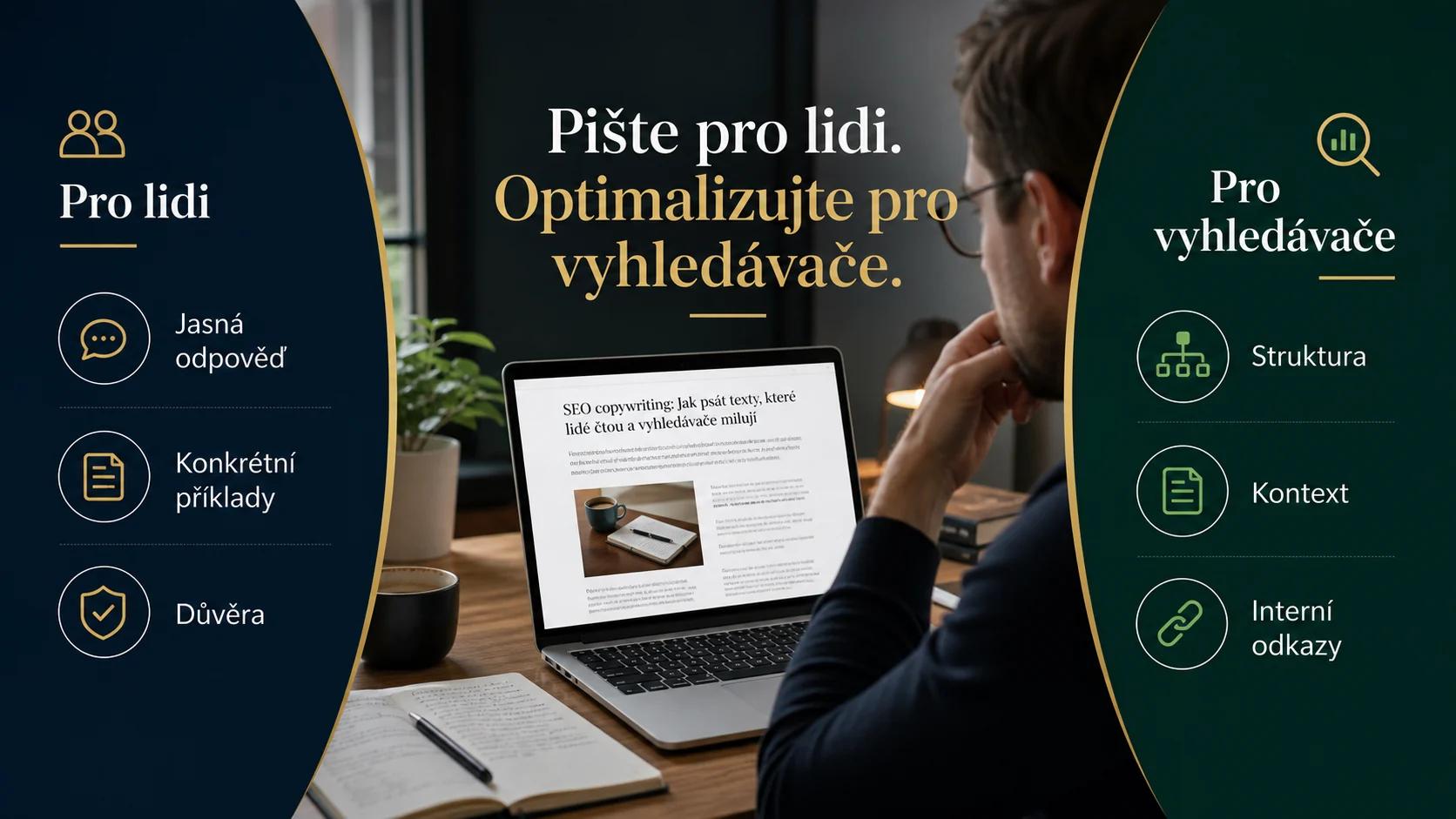 Infografika - Závěr: Pište pro lidi, optimalizujte pro Google - SEO Copywriting: Jak psát obsah pro vyhledávače i čtenáře (2026)