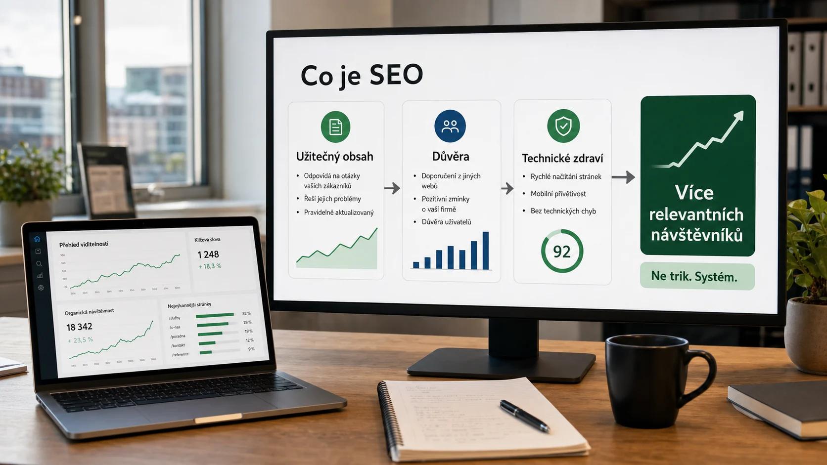 Infografika - Co je SEO? Vysvětlení bez „ajťáčtiny" pro kamaráda - SEO pro majitele firem: Jak funguje a proč vám zatím nepřivádí zákazníky
