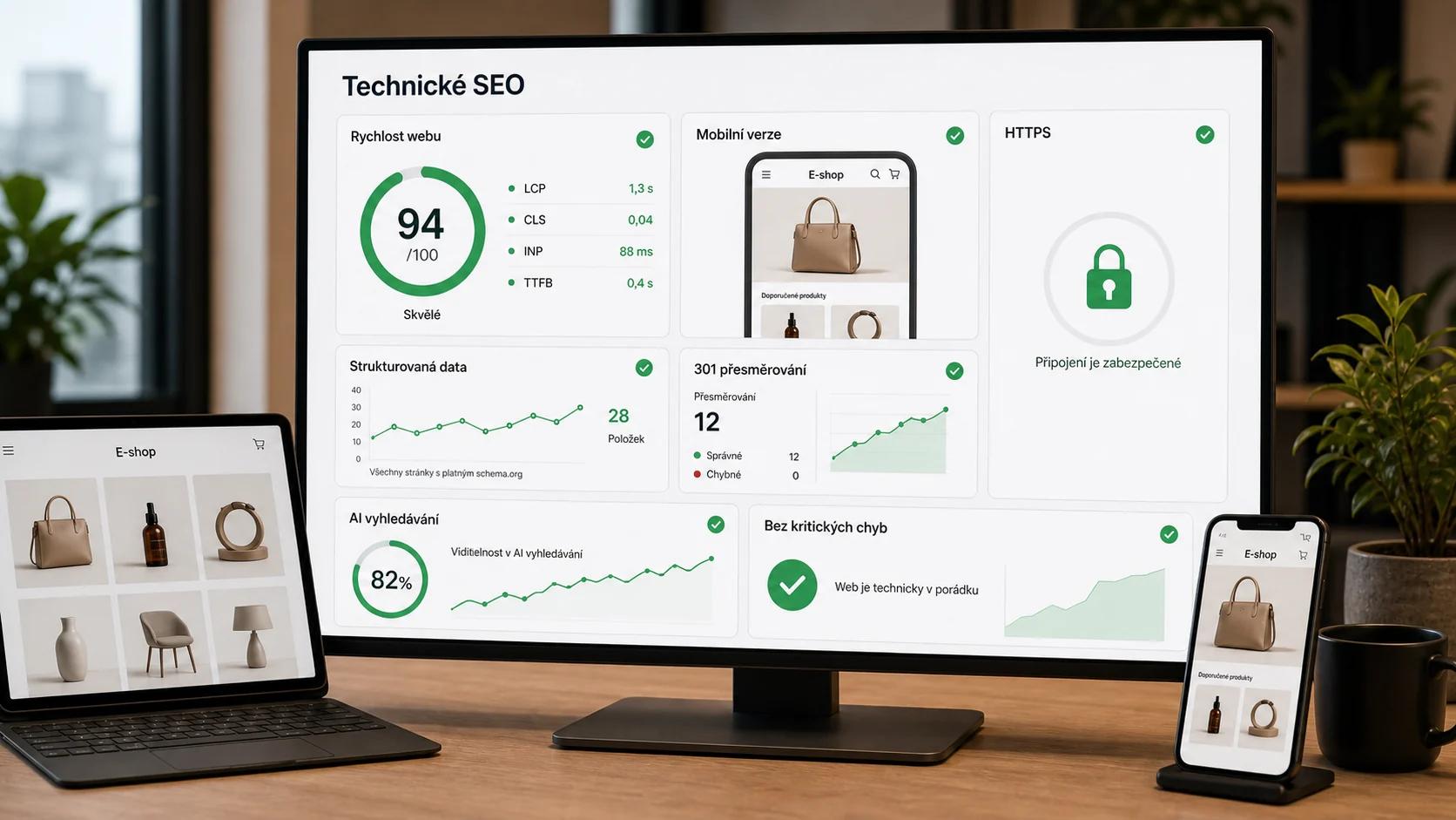 Infografika - Technicke SEO na Squarespace: Rychlost a mobilni optimalizace - SEO pro Squarespace: Optimalizace pro e-shop (2026)