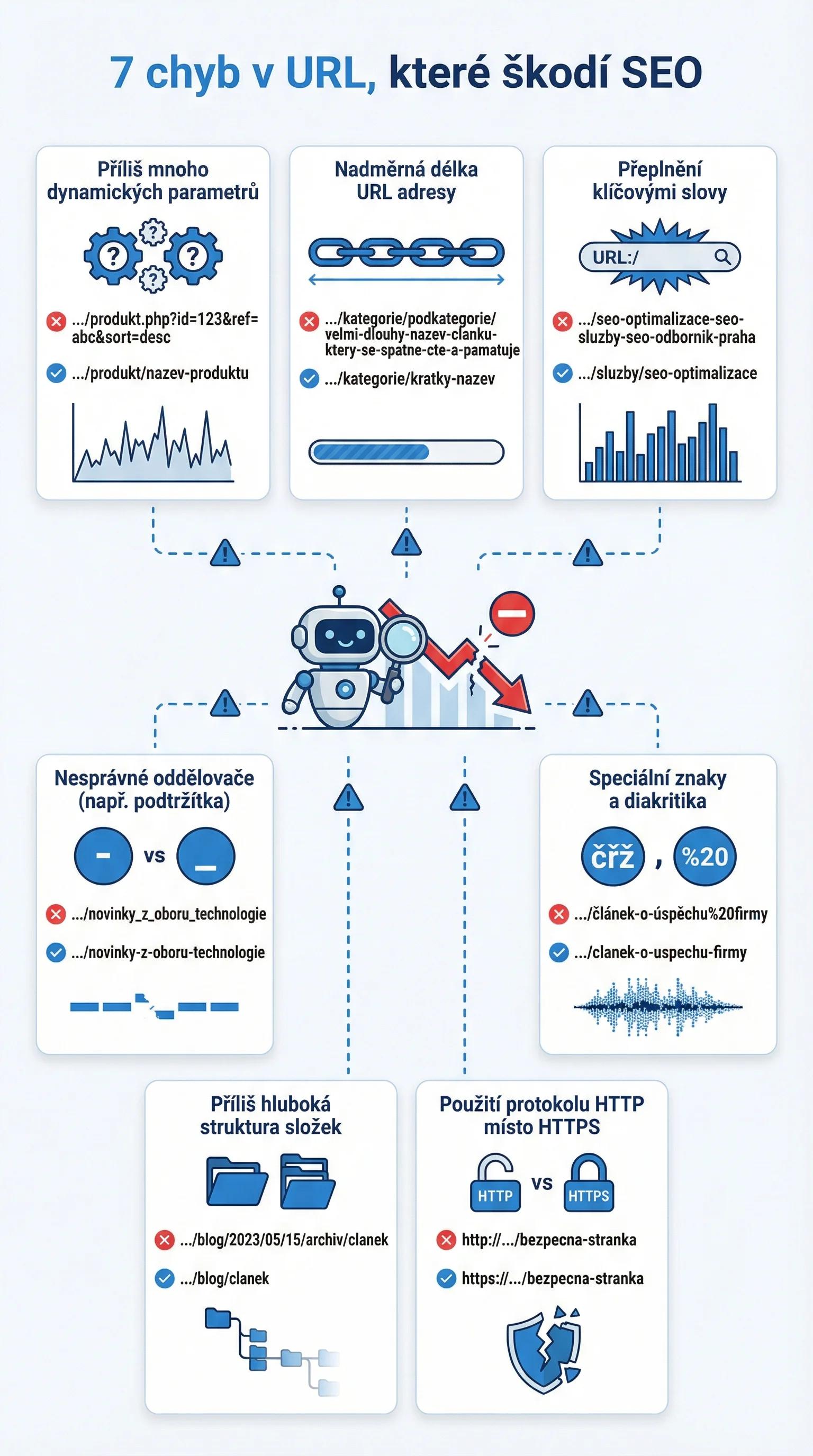 Infografika - 7 chyb v URL, které škodí SEO