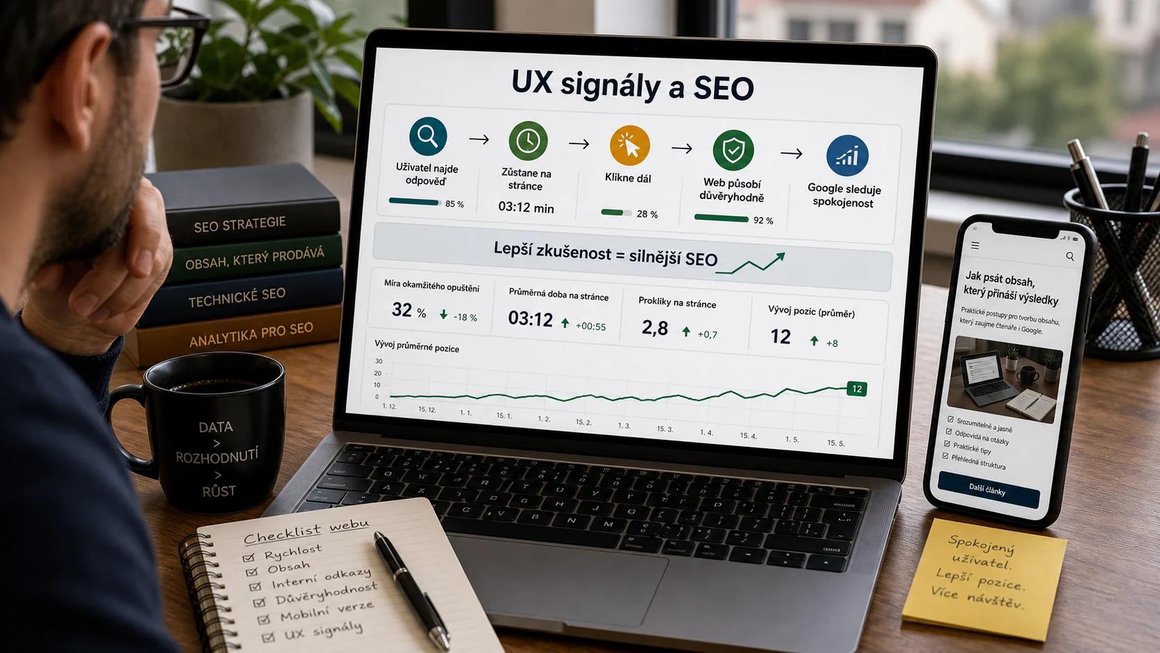Infografika - Uvod: Proc se UX signaly staly klicove pro SEO? - UX signaly: Jak ovlivnuji pozice ve vyhledavacich?