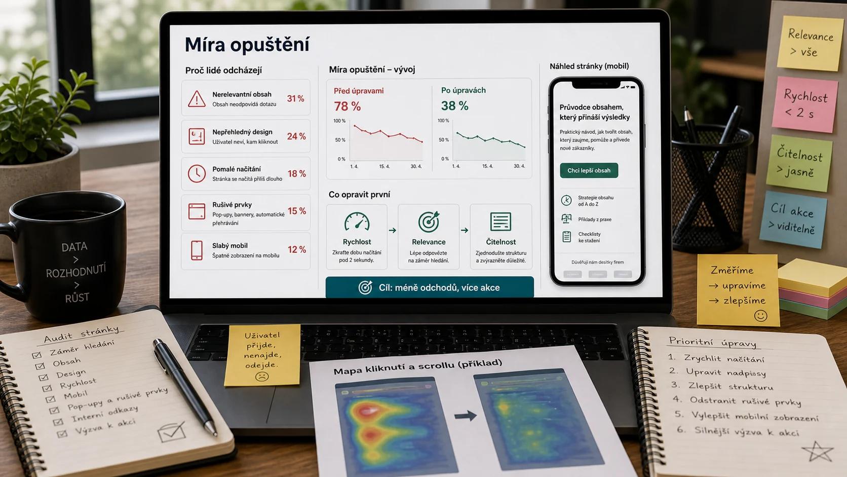 Infografika - Mira opusteni (Bounce Rate): Vrah SEO? - UX signaly: Jak ovlivnuji pozice ve vyhledavacich?
