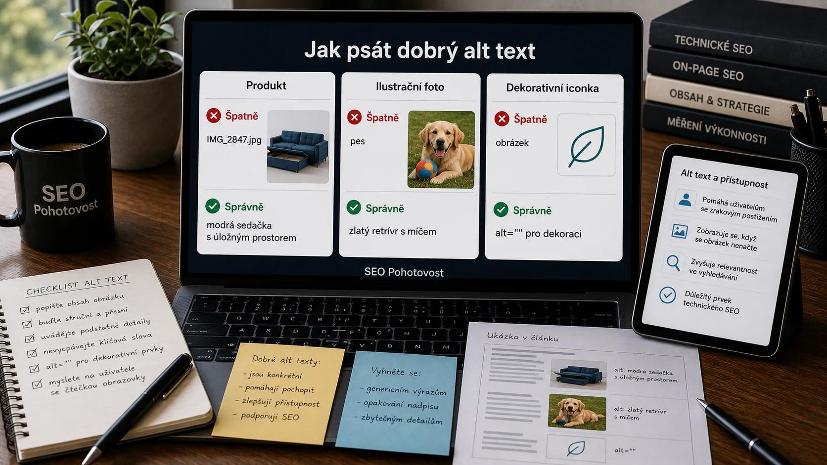 Jak psát dobrý alt text: příklady špatných a správných popisků pro produkt, ilustrační foto a dekoraci
