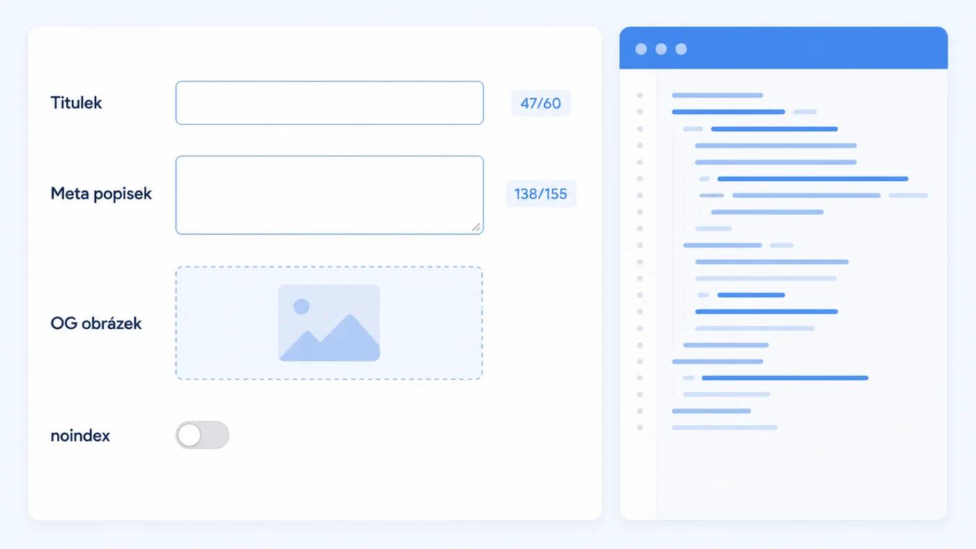 SEO pole v content modelu headless CMS: titulek, meta popisek, OG obrázek a noindex