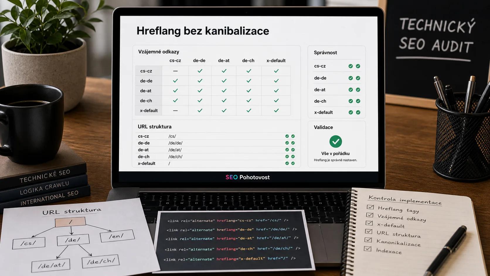 Schéma hreflang odkazů mezi českou, slovenskou, německou a rakouskou verzí webu