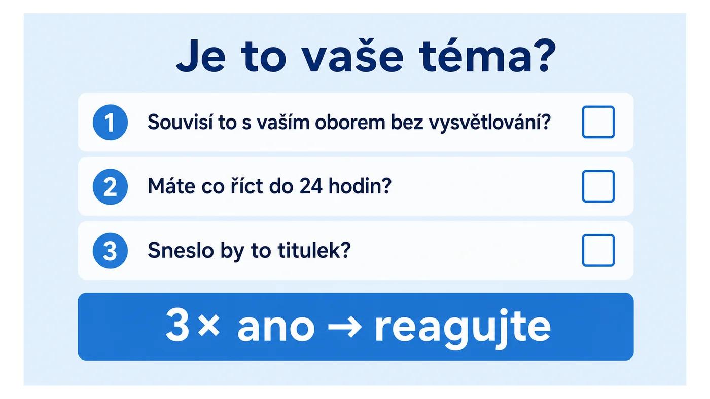 Test tématu pro newsjacking: tři otázky, které rozhodnou, jestli reagovat