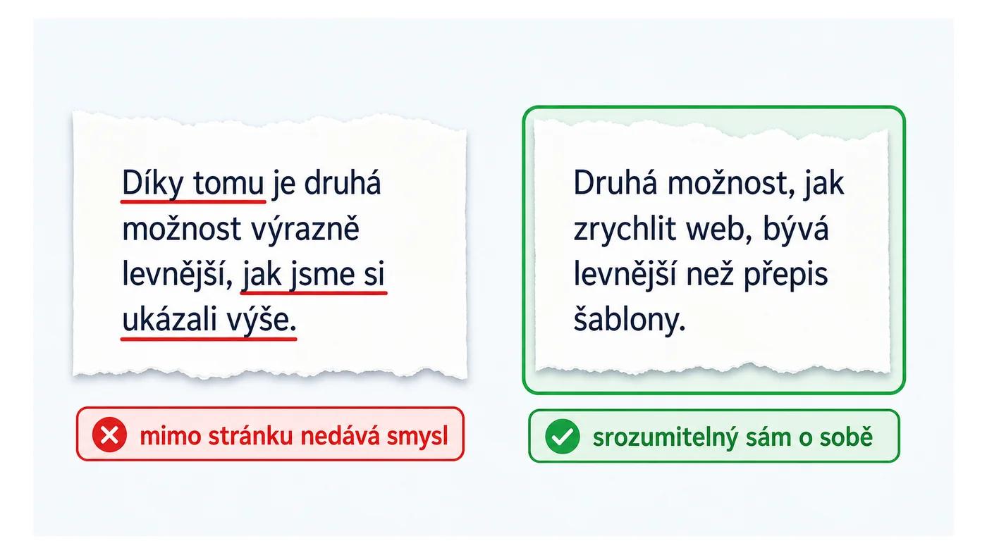 Srovnání: odstavec závislý na okolí stránky vs. odstavec srozumitelný sám o sobě