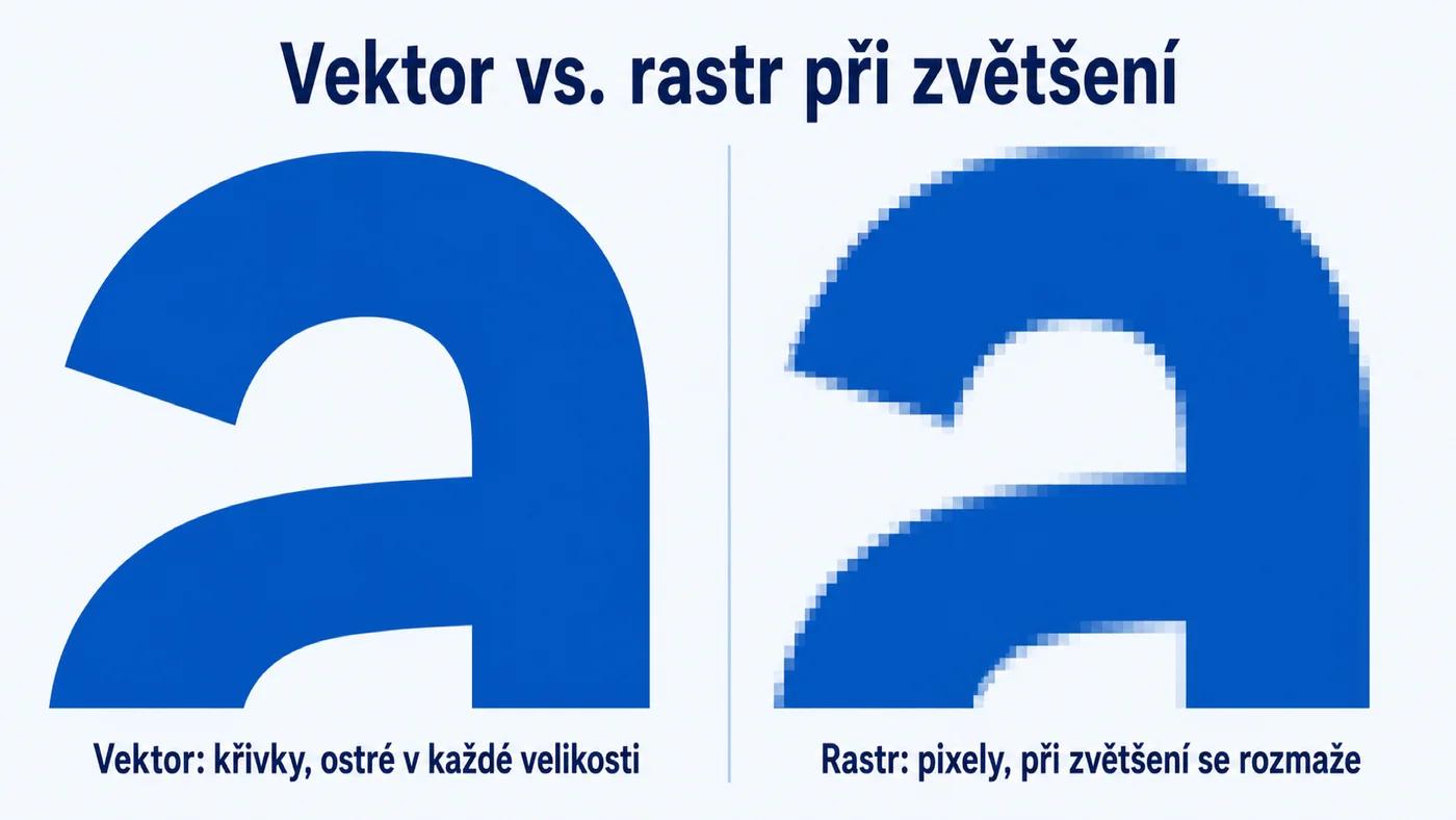 Vektor vs. rastr při zvětšení: křivky zůstávají ostré, pixely se rozmažou