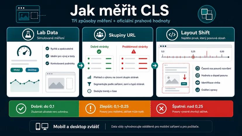 Infografika - Jak měřit CLS - CLS: Proč se vám web „skáče" pod rukama