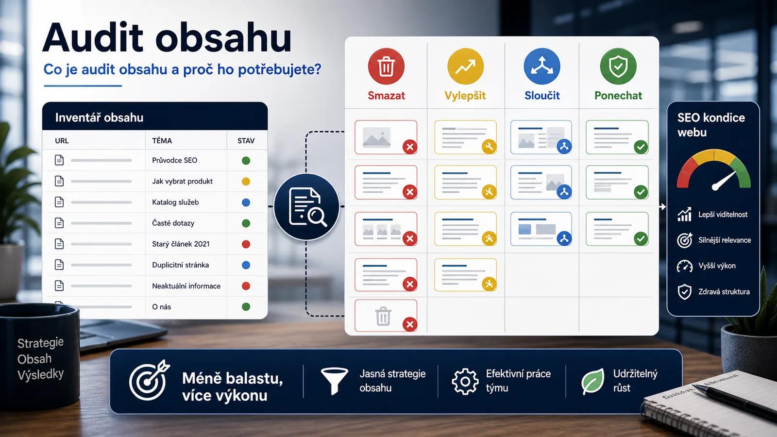 Infografika - Co je to Audit obsahu a Proč Ho Potřebujete? - Audit obsahu: Smaž, nebo vylepši? SEO Průvodce