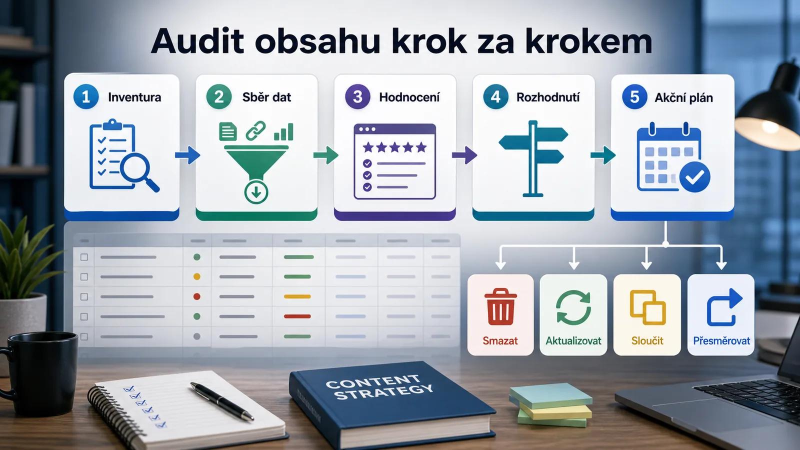 Infografika - Jak Provést Audit obsahu Krok za Krokem: Kompletní Návod - Audit obsahu: Smaž, nebo vylepši? SEO Průvodce
